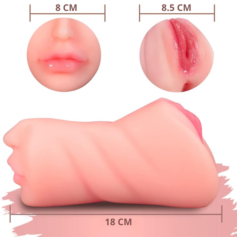 Daria - Realistik Doku Oral Anal Vajinal 3 in 1 Titreşimli Suni Vajina Mastürbatör 18 CM