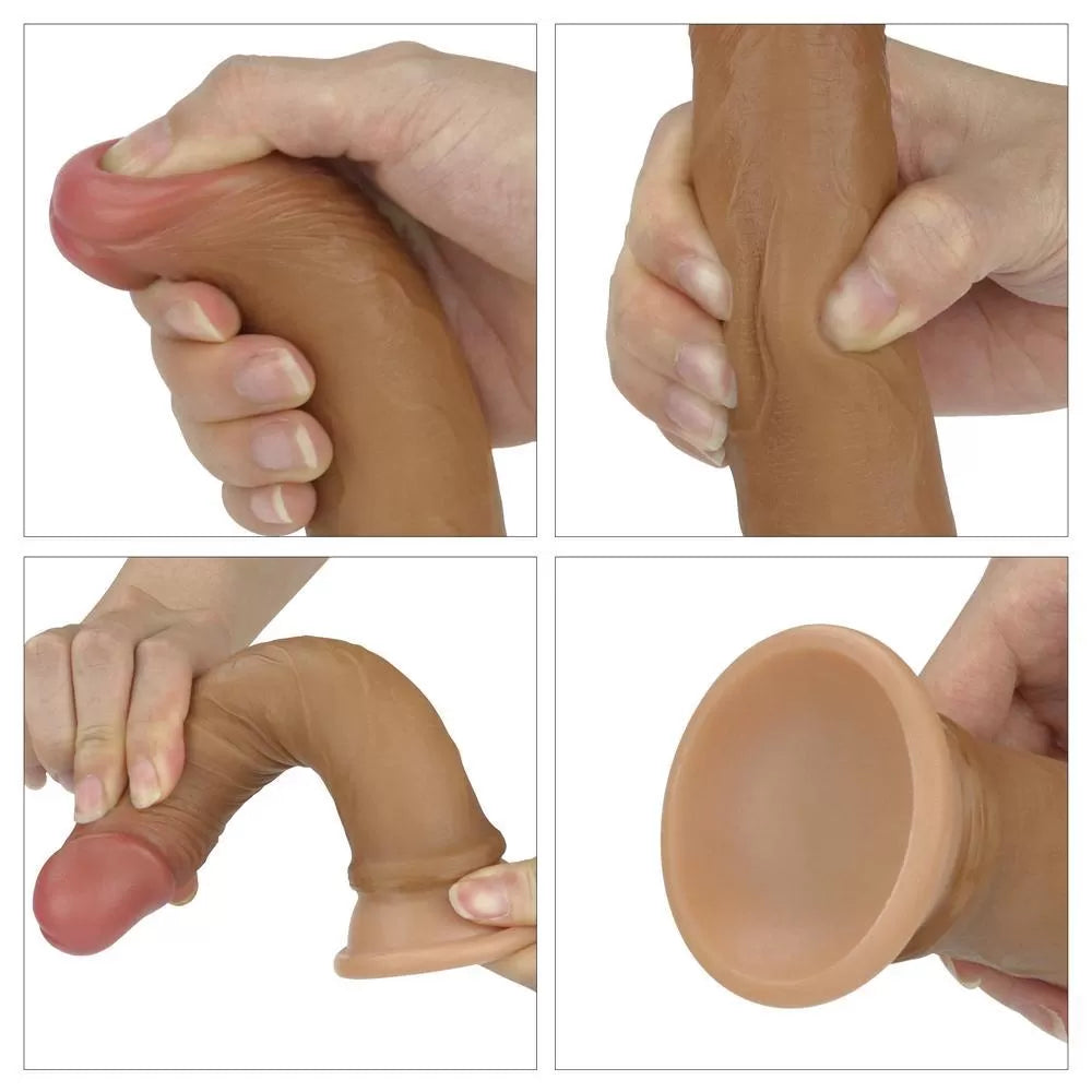 Çift Katmanlı Yumuşak Doku Realistik Anal Dildo Silikon Gerçekçi Yapay Penis 19x3.4 CM