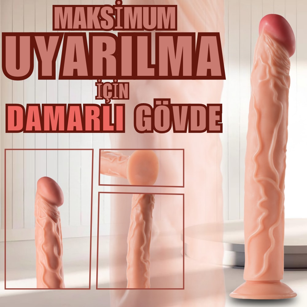 Realistik Dokuda Damarlı Dildo Testissiz Büyük Boy Gerçekçi Yapay Penis 35x4.8 CM