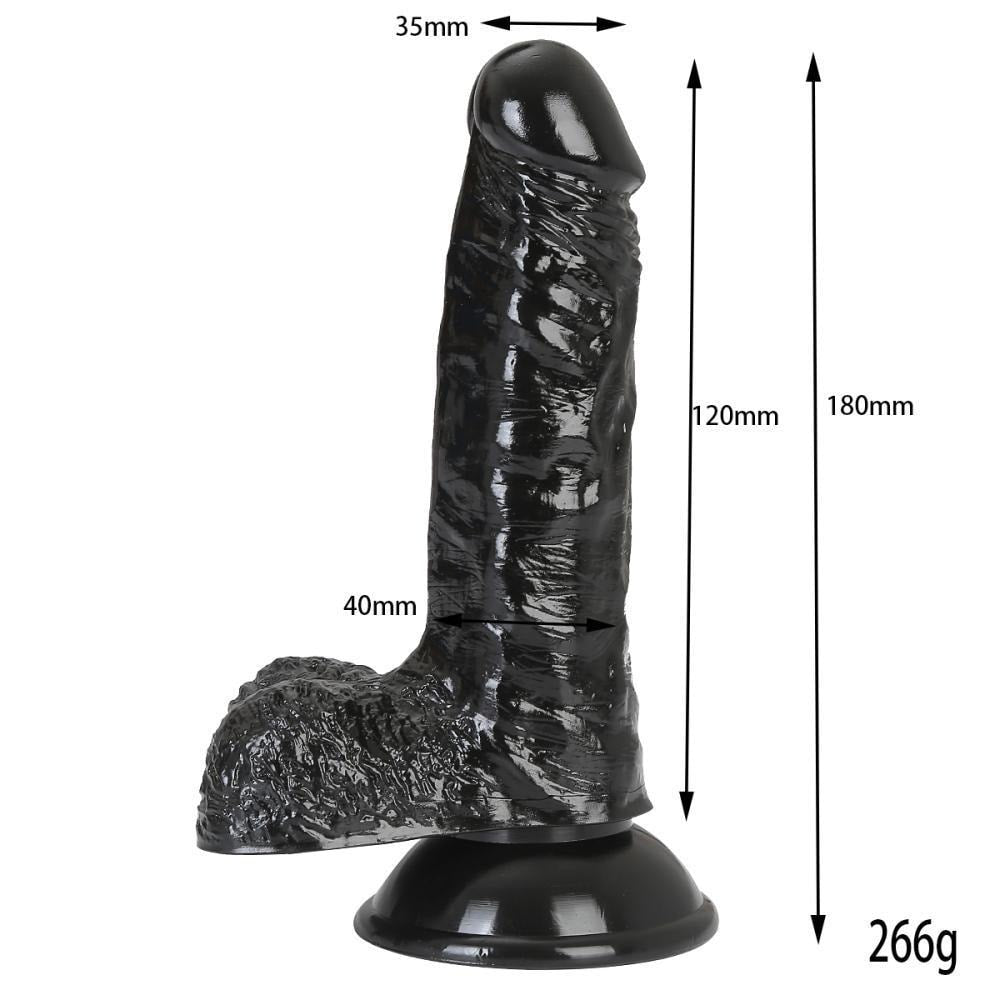 Gene - Güçlü Vantuzlu Siyahi Realistik Dildo Gerçekçi Yapay Penis 18x3.5 CM