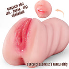 Daria - Realistik Doku Oral Anal Vajinal 3 in 1 Titreşimli Suni Vajina Mastürbatör 18 CM