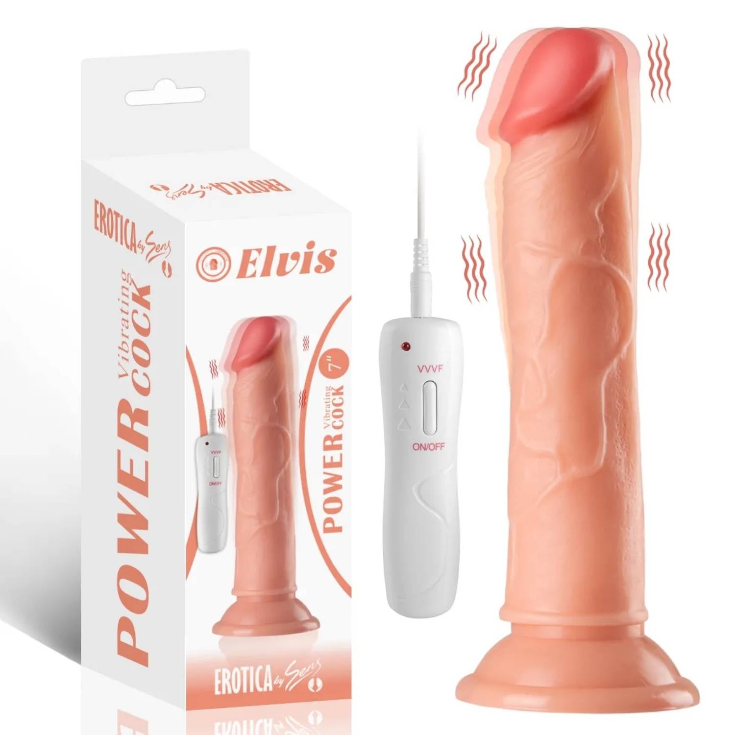 Elvis - Kumandalı Vantuzlu Testissiz Güçlü Titreşimli Gerçekçi Yapay Penis Realistik Dokuda Dildo 18 CM