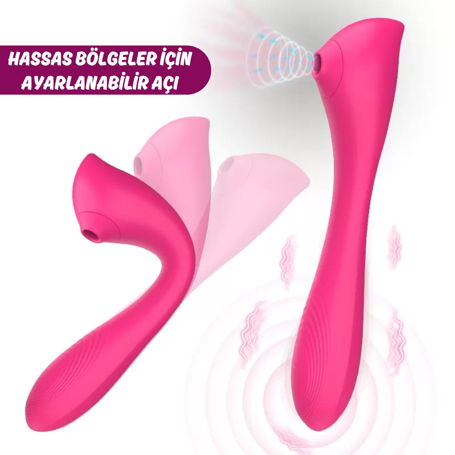 Otomatik Isıtmalı Kıkırdaklı Bükülebilir Klitoris Emiş Güçlü ve G-Spot Uyarıcı Titreşimli 2 in 1 Vibratör