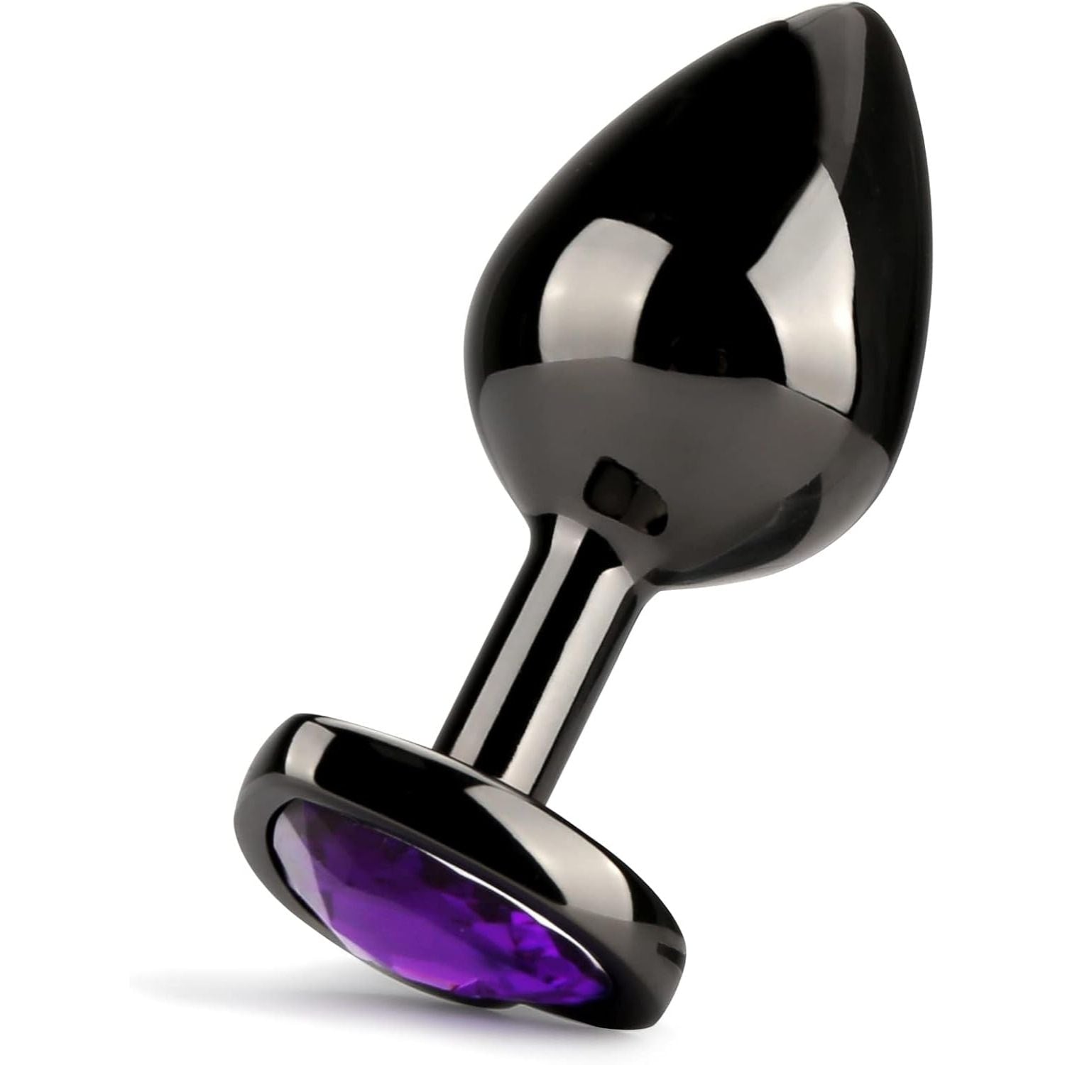Başlangıç ve İleri Seviye Genişletmek İçin 3 Farklı Boyutta Mor Mücevher Taşlı Metal Anal Plug Eğitim Set - Siyah