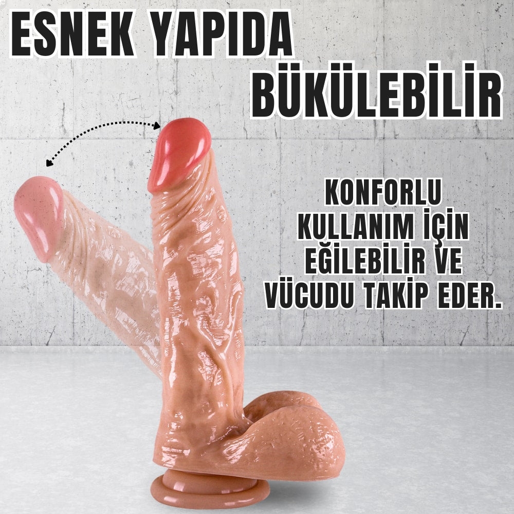 Güçlü Vantuzlu Damarlı Kalın Realistik Dildo Gerçekçi Yapay Penis 21x4.5 CM