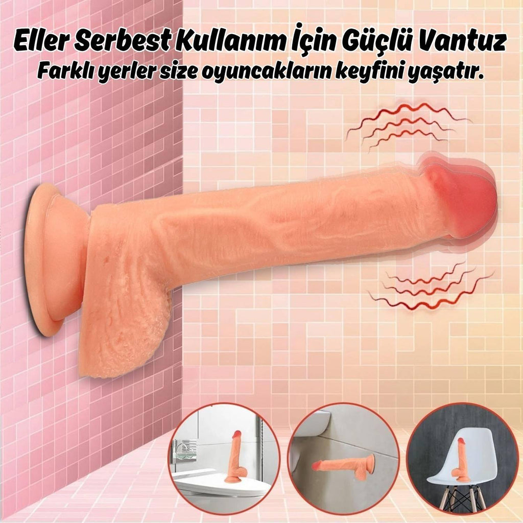 Ricky - Kumandalı Vantuzlu Güçlü Titreşimli Gerçekçi Yapay Penis Realistik Dokuda Dildo 20 CM