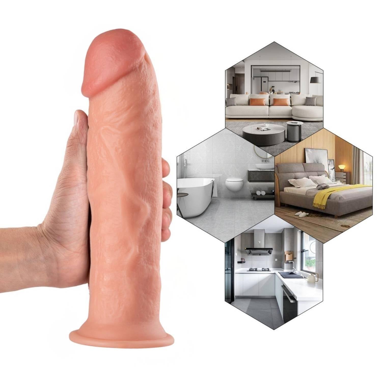 Stew - King Size Realistic Giant Dildo Kalın Büyük Boy Gerçekçi Doku Testissiz Realistik Yapay Penis 26x5.3 CM