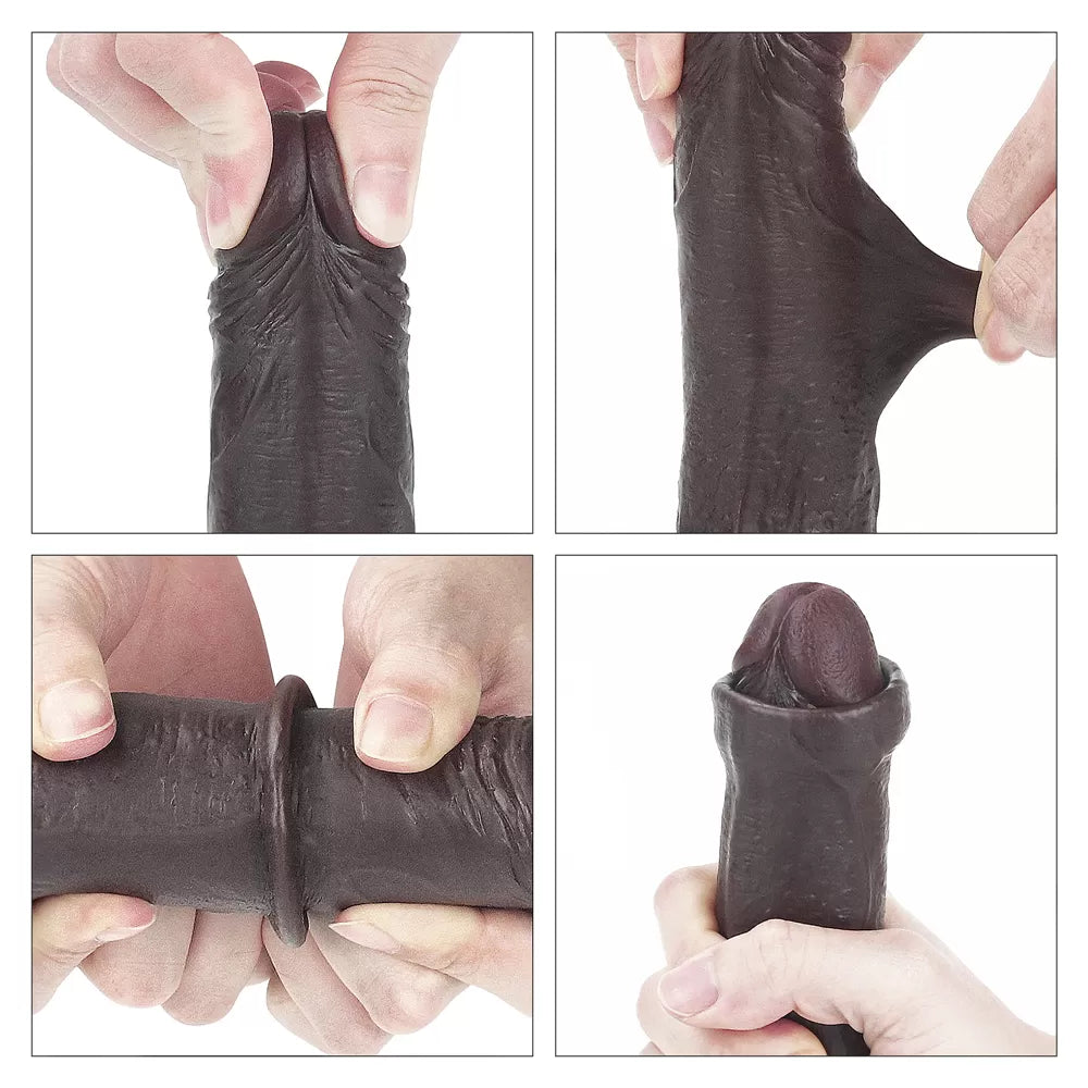 Hareketli Kayar Deri Ultra Yumuşak Doku Çift Katmanlı Kıkırdaklı Realistik Dildo 18x3.5 CM