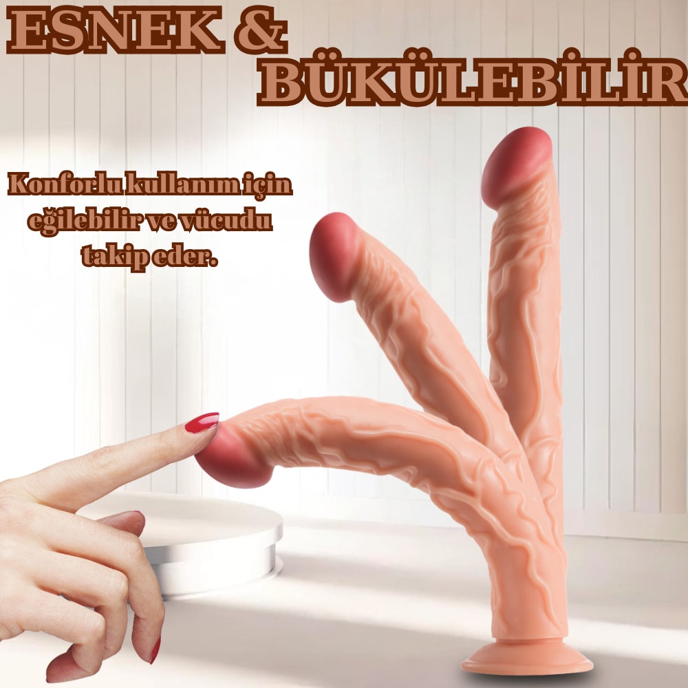 Realistik Dokuda Damarlı Dildo Testissiz Büyük Boy Gerçekçi Yapay Penis 35x4.8 CM
