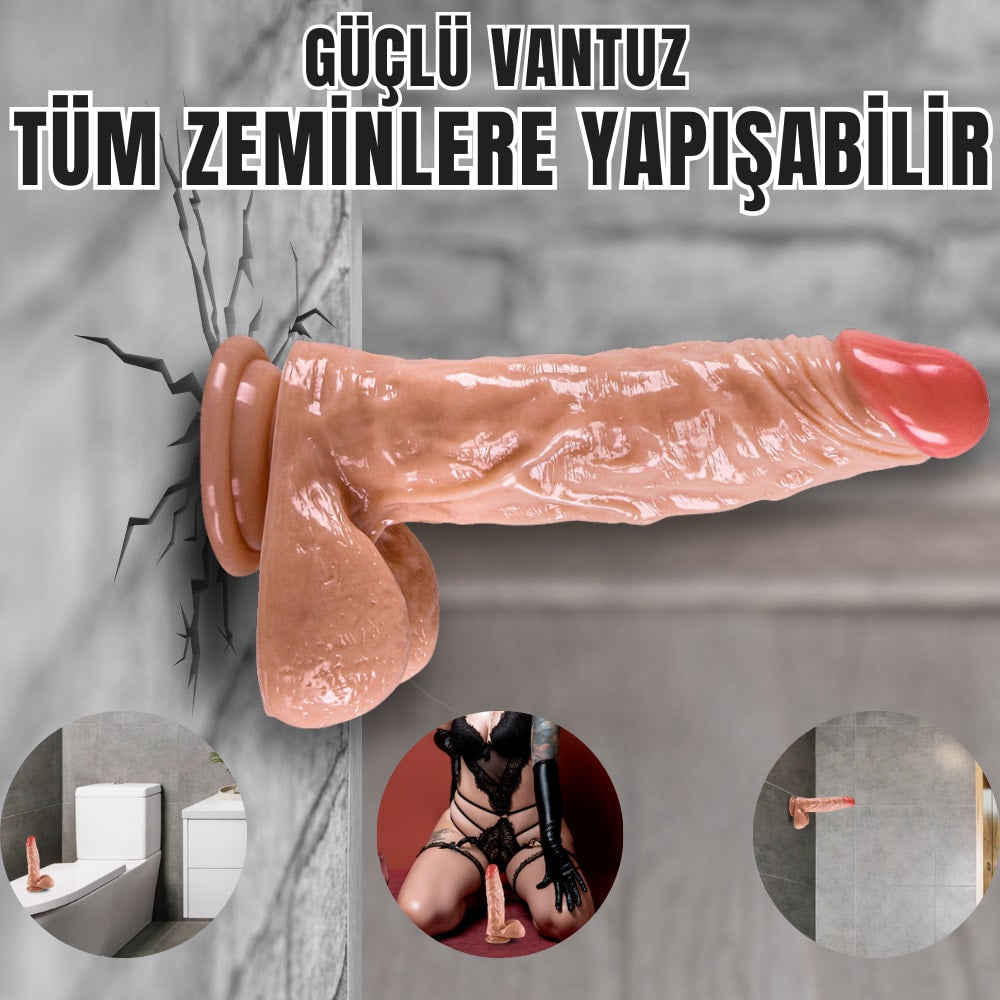 Güçlü Vantuzlu Damarlı Kalın Realistik Dildo Gerçekçi Yapay Penis 21x4.5 CM