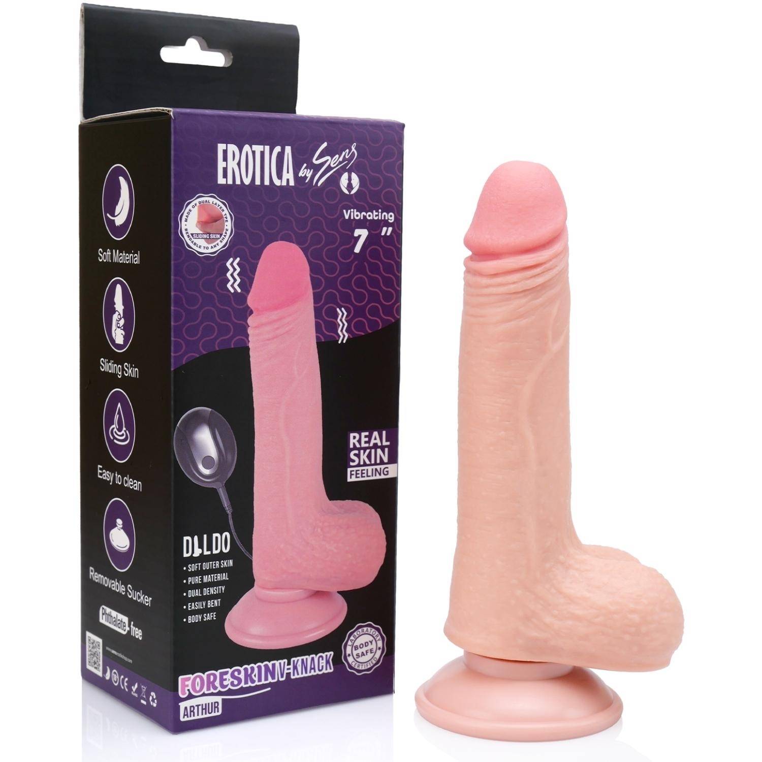 Arthur - Hareketli Kayar Deri Çift Katmanlı Realistik Vibratör Dildo Ultra Yumuşak Gerçekçi Titreşimli Yapay Penis
