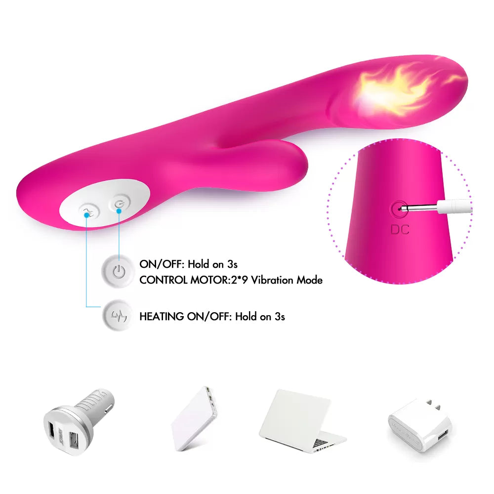 Spark - Şarjlı Isıtmalı Aynı Anda Klitoris ve G Spot Uyarıcı Güçlü Titreşimli 2 in 1 Rabbit Vibratör