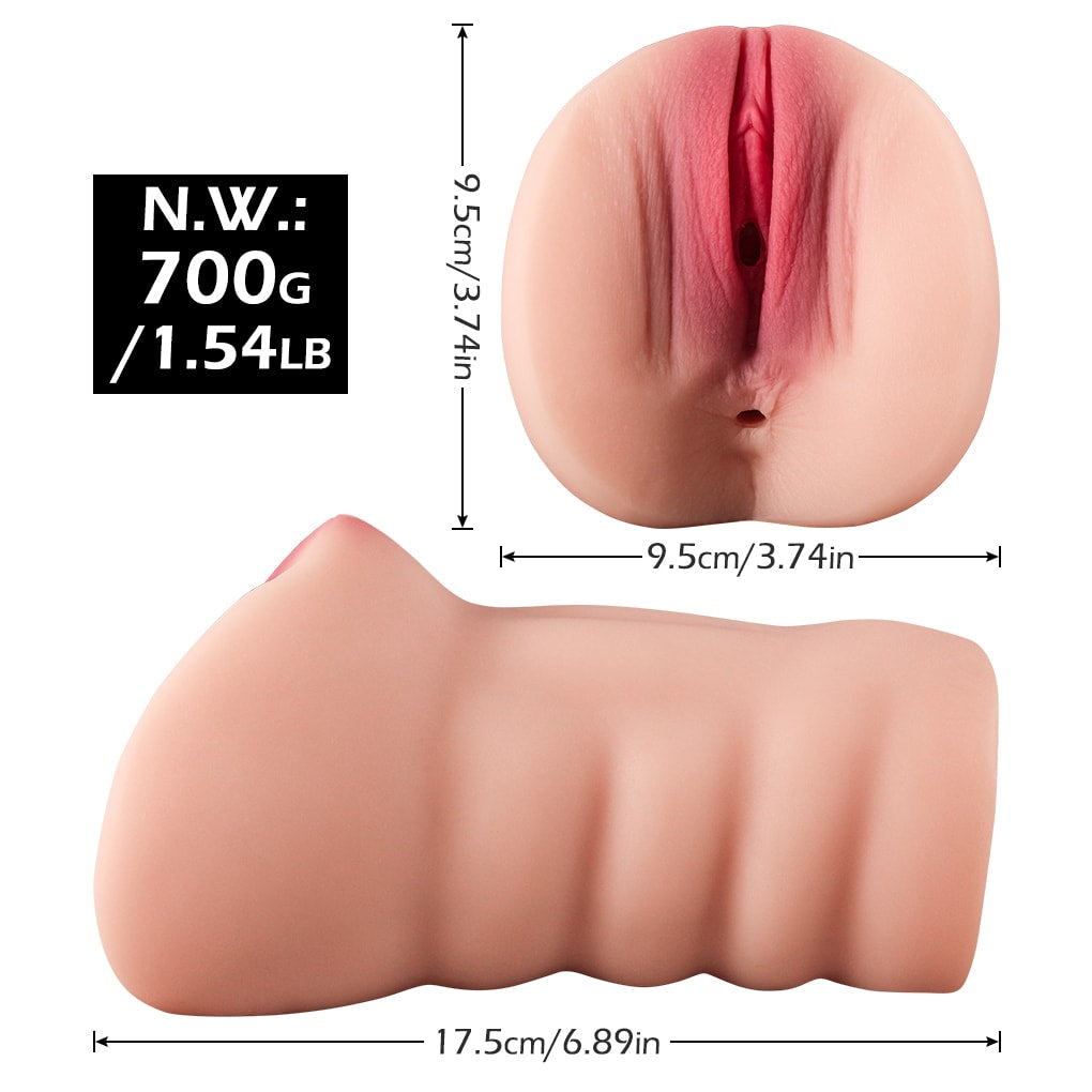 Elena - Realistik Doku Ten Rengi Anal Vajina Çift Girişli 2 in 1 Titreşimli Suni Vajina Mastürbatör 17.5 CM
