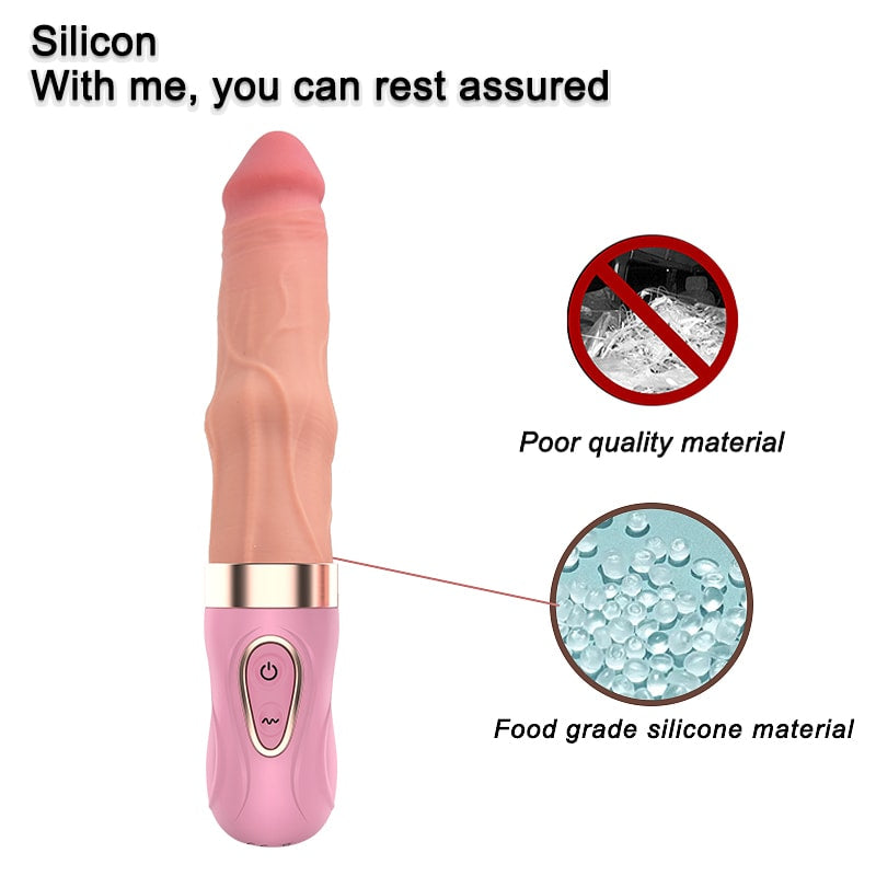 Şarjlı Akıllı Isıtmalı İleri Geri Hareketli Ultra Yumuşak Realistik Dildo Titreşimli Gerçekçi Yapay Penis 27 CM