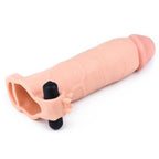 Gerçekçi Doku Penis Büyütücü ve Kalınlaştırıcı 5.5 CM Uzatmalı Klitoris Uyarıcı Titreşimli Realistik Penis Kılıfı 20 CM
