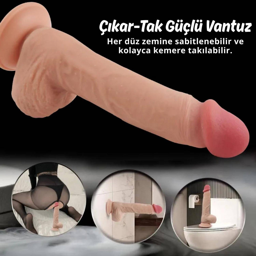 Thomas - Hareketli Kayar Deri Çift Katmanlı Realistik Vibratör Dildo Ultra Yumuşak Gerçekçi Titreşimli Yapay Penis