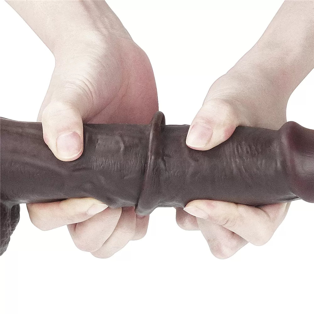 Hareketli Kayar Deri Ultra Yumuşak Doku Çift Katmanlı Kıkırdaklı Büyük Boy Realistik Dildo Gerçekçi Yapay Penis 24x4.5 CM