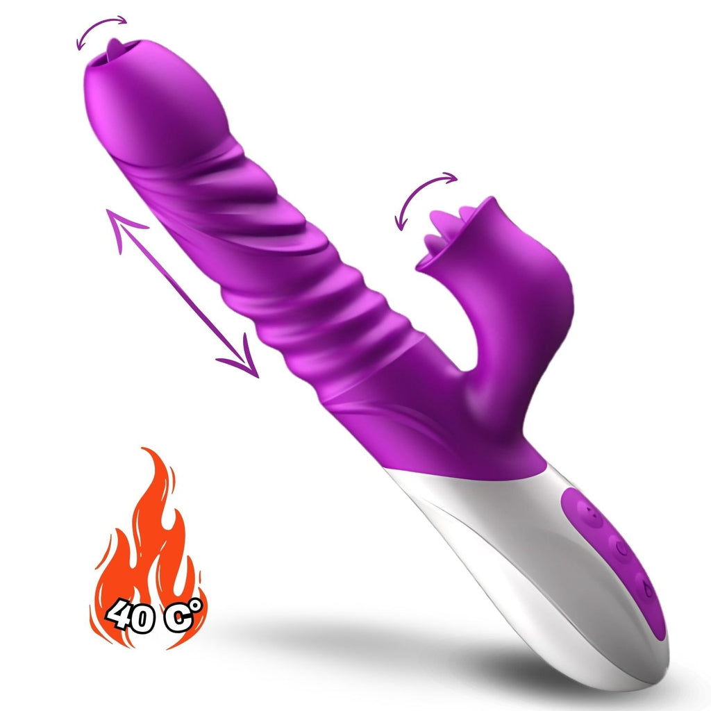 T10 - Şarjlı Akıllı Isıtmalı İleri Geri ve Dil Hareketli G-Spot ve Klitoris Uyarıcı 2 in 1 Yapay Penis Rabbit Vibratör