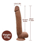 Hareketli Kayar Deri Çift Katmanlı Kıkırdaklı Realistik Dildo Ultra Yumuşak Siyahi Gerçekçi Yapay Penis 28x4.8 CM