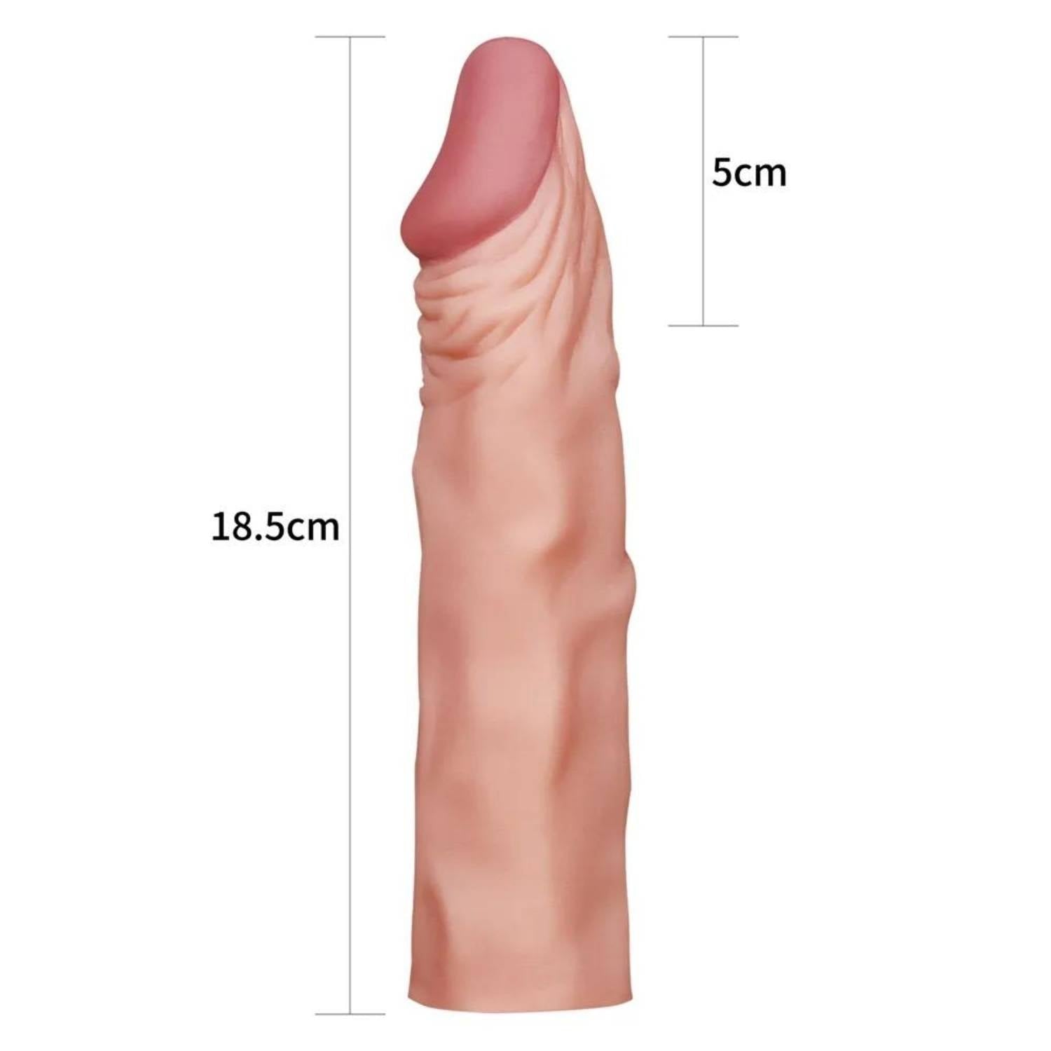Gerçekçi Doku Penis Büyütücü ve Kalınlaştırıcı 5 CM Uzatmalı Realistik Penis Kılıfı 18 CM