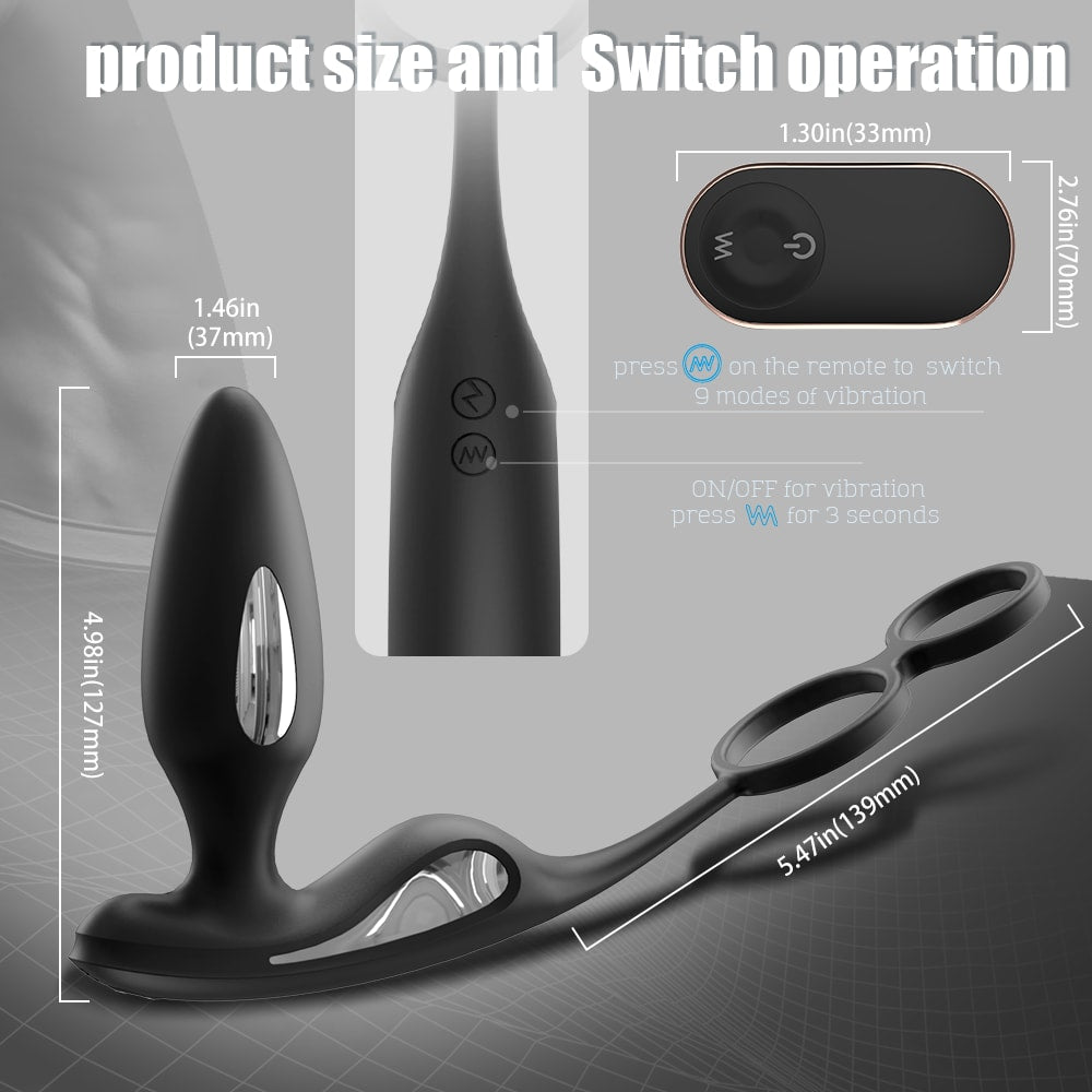 Lightning Rct - Şarjlı Kumandalı Testis ve Penis Halkalı Penis Elektrikli Uyarıcı Titreşimli Prostat Vibratör