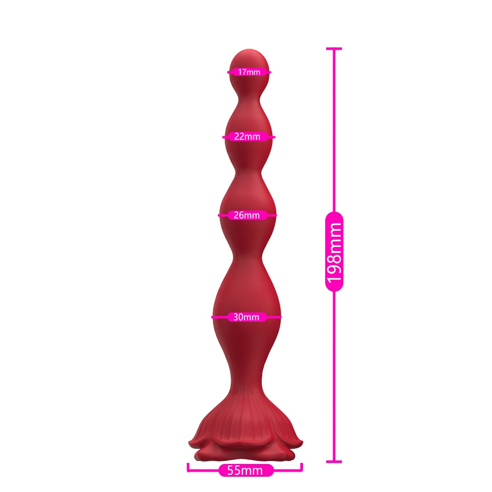 Rose Beads - Manyetik Şarjlı Gül Tasarımlı Güçlü Titreşimli Boncuklar Kademeli Boyut Eğilebilir Anal Beads Vibratör