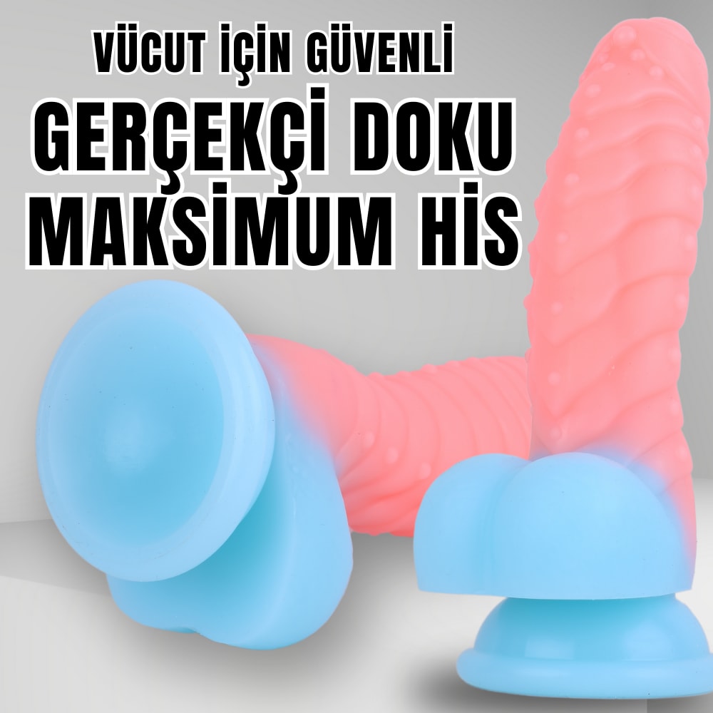 NEON ELITE Glow in the Dark - Karanlıkta Parlayan Tırtıklı Dildo Ultra Yumuşak Realistik Yapay Penis