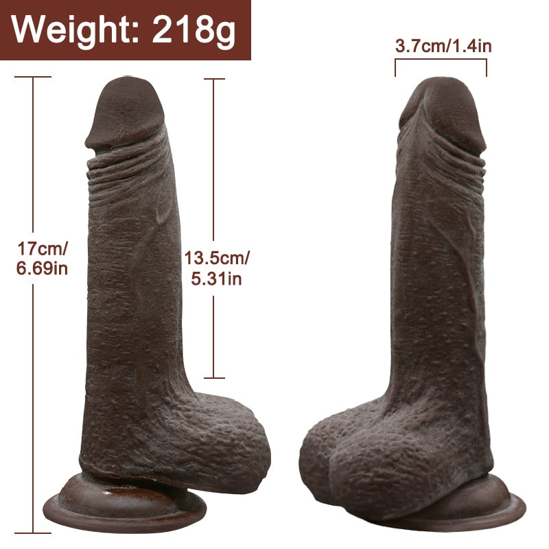 Hareketli Kayar Deri Çift Katmanlı Realistik Dildo Ultra Yumuşak Siyahi Gerçekçi Yapay Penis 17x3.7 CM