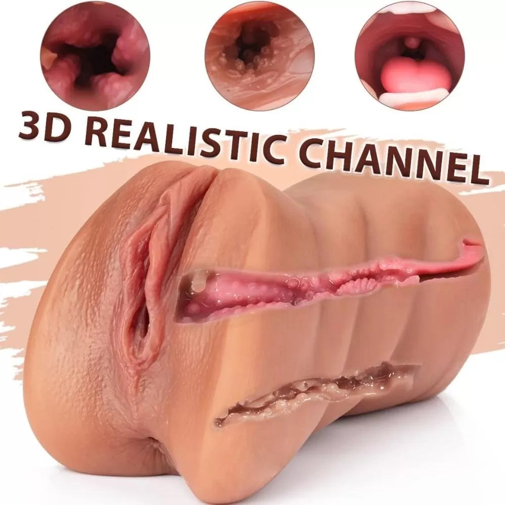 Daria - Realistik Doku Oral Anal Vajinal 3 in 1 Titreşimli Suni Vajina Mastürbatör 18 CM