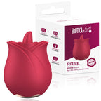 Rose - Şarjlı Güçlü Titreşimli ve Dil Yalama Hareketli Klitoris Uyarıcı Gül Şeklinde Taşınabilir Mini Vibratör
