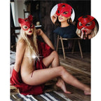 Sens Fantezi İç Giyim Maskeli Melek Kanatlı Kırmızı Alt Üst Erotik Takım Harness Set - J505