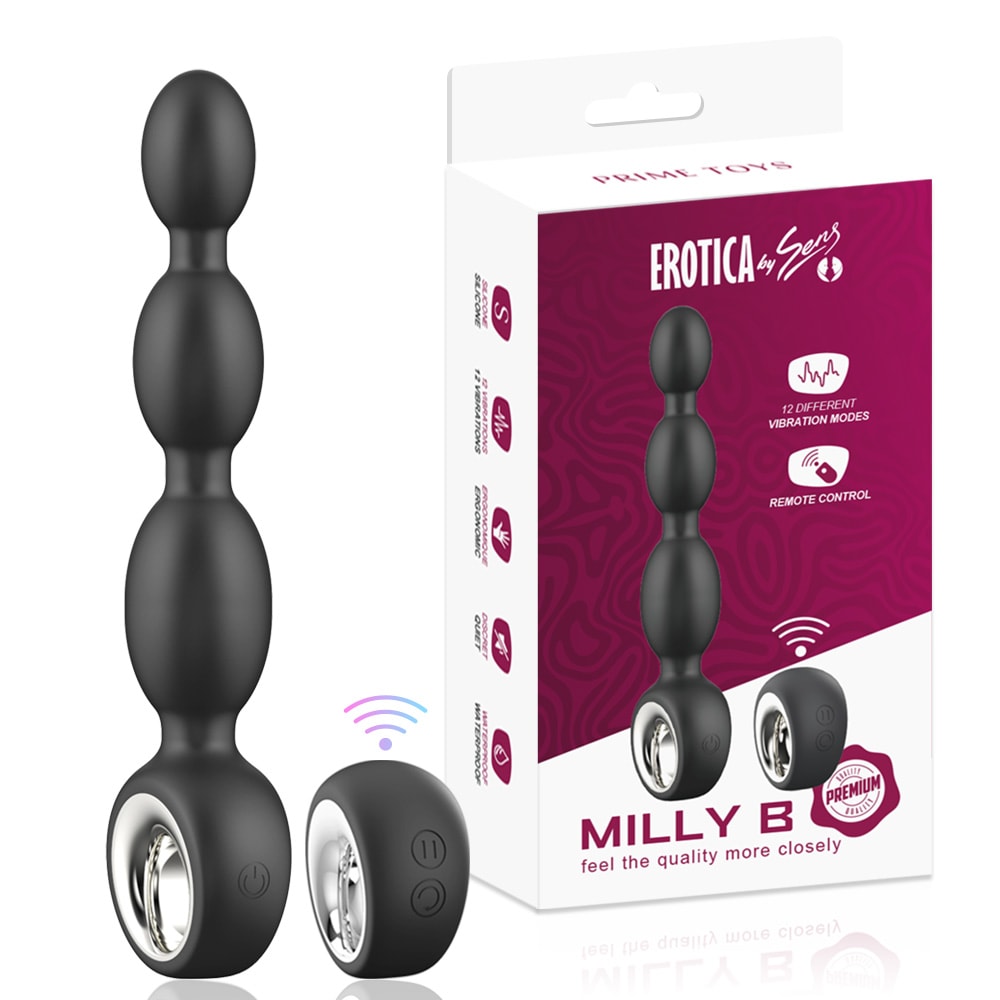 Milly - Şarjlı Uzaktan Kumandalı Tutma Aparatlı Boncuk Prostat Uyarıcı Vibratör Silikon Titreşimli Anal Beads Plug