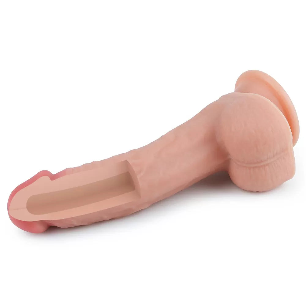 Çift Katmanlı Yumuşak Doku Eğik Realistik Dildo Silikon Kavisli Gerçekçi Yapay Penis 22x3.8 CM