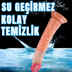 Güçlü Vantuzlu Damarlı Testissiz Realistik Dildo Anal Vajina Kullanım Gerçekçi Yapay Penis 21x3.5 CM