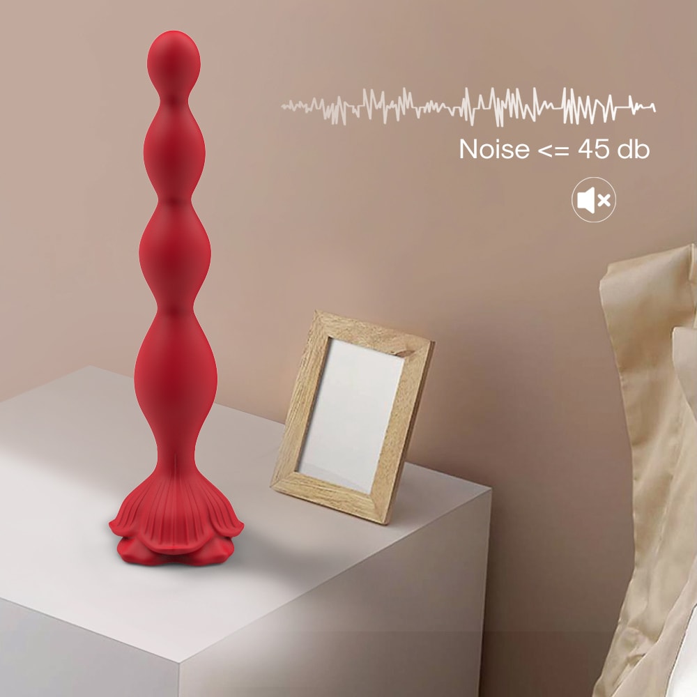 Rose Beads - Manyetik Şarjlı Gül Tasarımlı Güçlü Titreşimli Boncuklar Kademeli Boyut Eğilebilir Anal Beads Vibratör