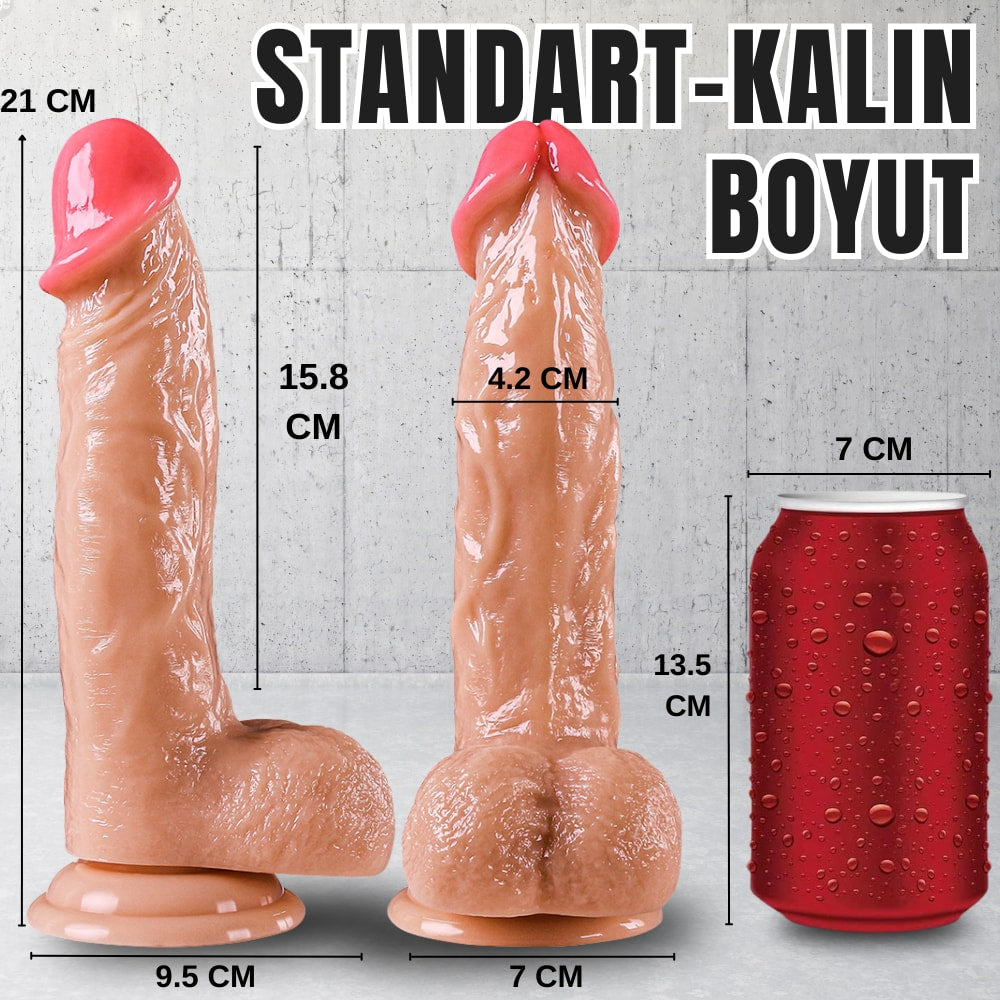 Güçlü Vantuzlu Damarlı Kalın Realistik Dildo Gerçekçi Yapay Penis 21x4.2 CM