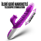 T10 - Şarjlı Akıllı Isıtmalı İleri Geri ve Dil Hareketli G-Spot ve Klitoris Uyarıcı 2 in 1 Yapay Penis Rabbit Vibratör