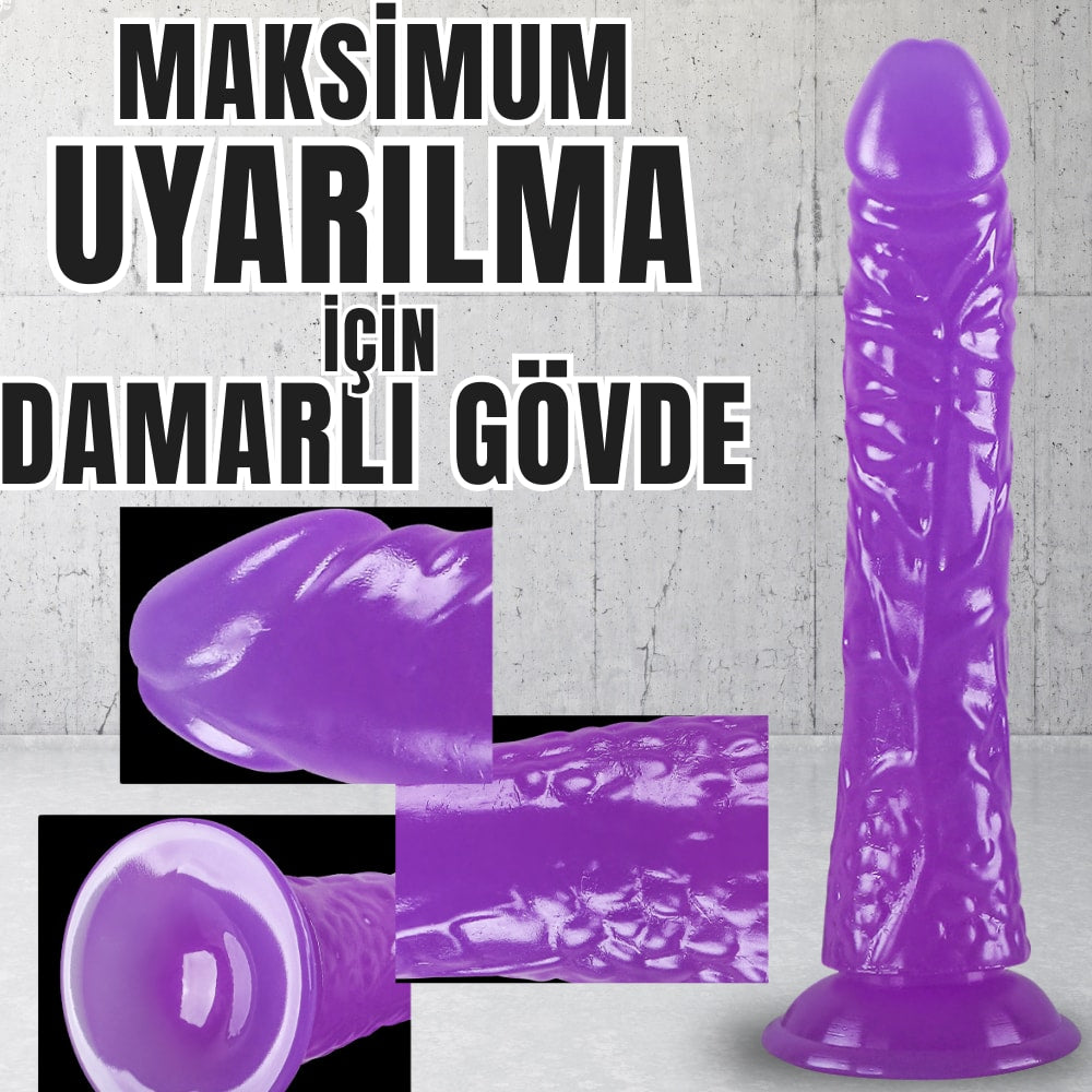 Güçlü Vantuzlu Damarlı Testissiz Realistik Dildo Anal Vajina Kullanım Gerçekçi Yapay Penis 21x3.5 CM