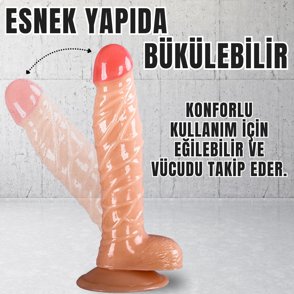 Güçlü Vantuzlu Damarlı Realistik Dildo Gerçekçi Yapay Penis 19x3.6 CM