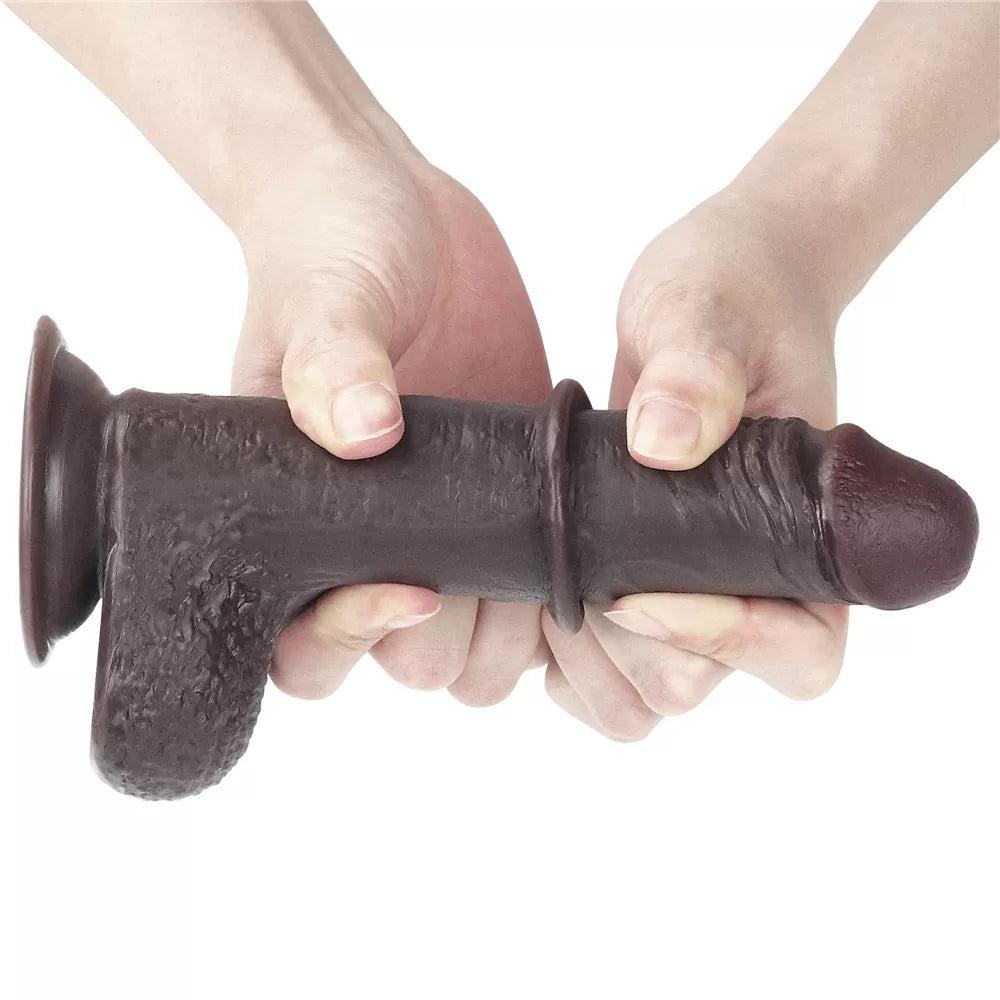 Hareketli Kayar Deri Ultra Yumuşak Doku Çift Katmanlı Kıkırdaklı Realistik Dildo 18x3.5 CM
