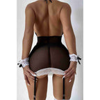 Sens Fantezi İç Giyim Garter Maid Set Aksesuarlı Seksi Hizmetçi Kostüm Erotik Jartiyer Set - 8959