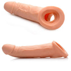 Gerçekçi Doku Penis Büyütücü ve Kalınlaştırıcı 3 CM Uzatmalı Testis Halkalı Realistik Penis Kılıfı 21 CM