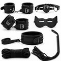 Fetish Beginner  7 Parça BDSM Set - El Ayak Tasma Bağlama İpi Ağız Topu Maske Kırbaç Fantezi Takım - Siyah