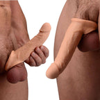 Gerçekçi Doku Penis Büyütücü ve Kalınlaştırıcı 3 CM Uzatmalı Testis Halkalı Realistik Penis Kılıfı 21 CM