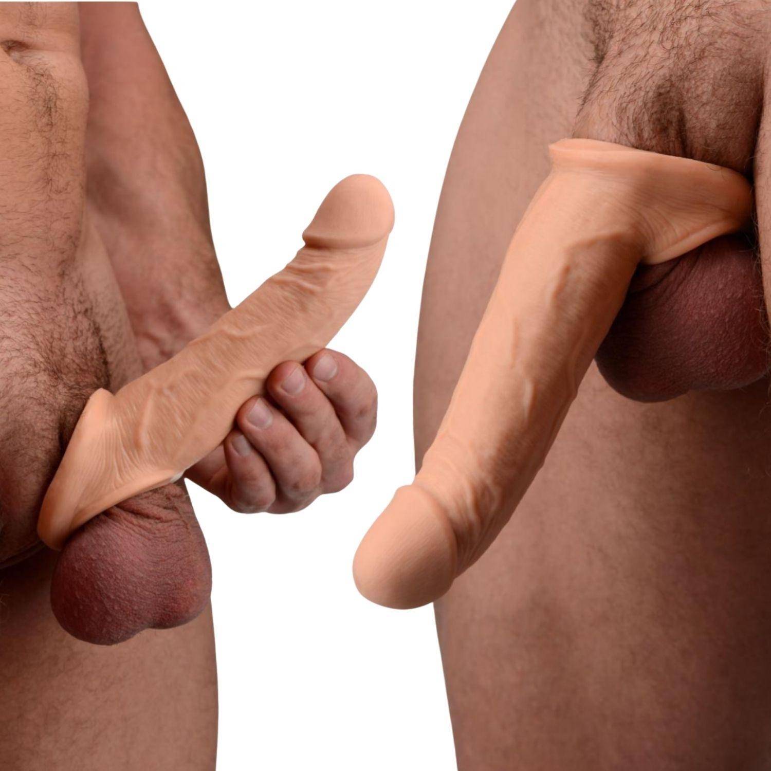 Gerçekçi Doku Penis Büyütücü ve Kalınlaştırıcı 3 CM Uzatmalı Testis Halkalı Realistik Penis Kılıfı 21 CM