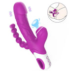 Eros -  Şarjlı Triple Anal Beads G Spot ve Klitoris Uyarıcı Güçlü Titreşimli 3 in 1 Damarlı Dildo Emiş Vibratör