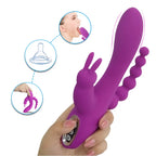 OLEY - Şarjlı Çift Motorlu Anal Vajina Klitoris Uyarıcı Üçlü Tavşan Rabbit Vibratör