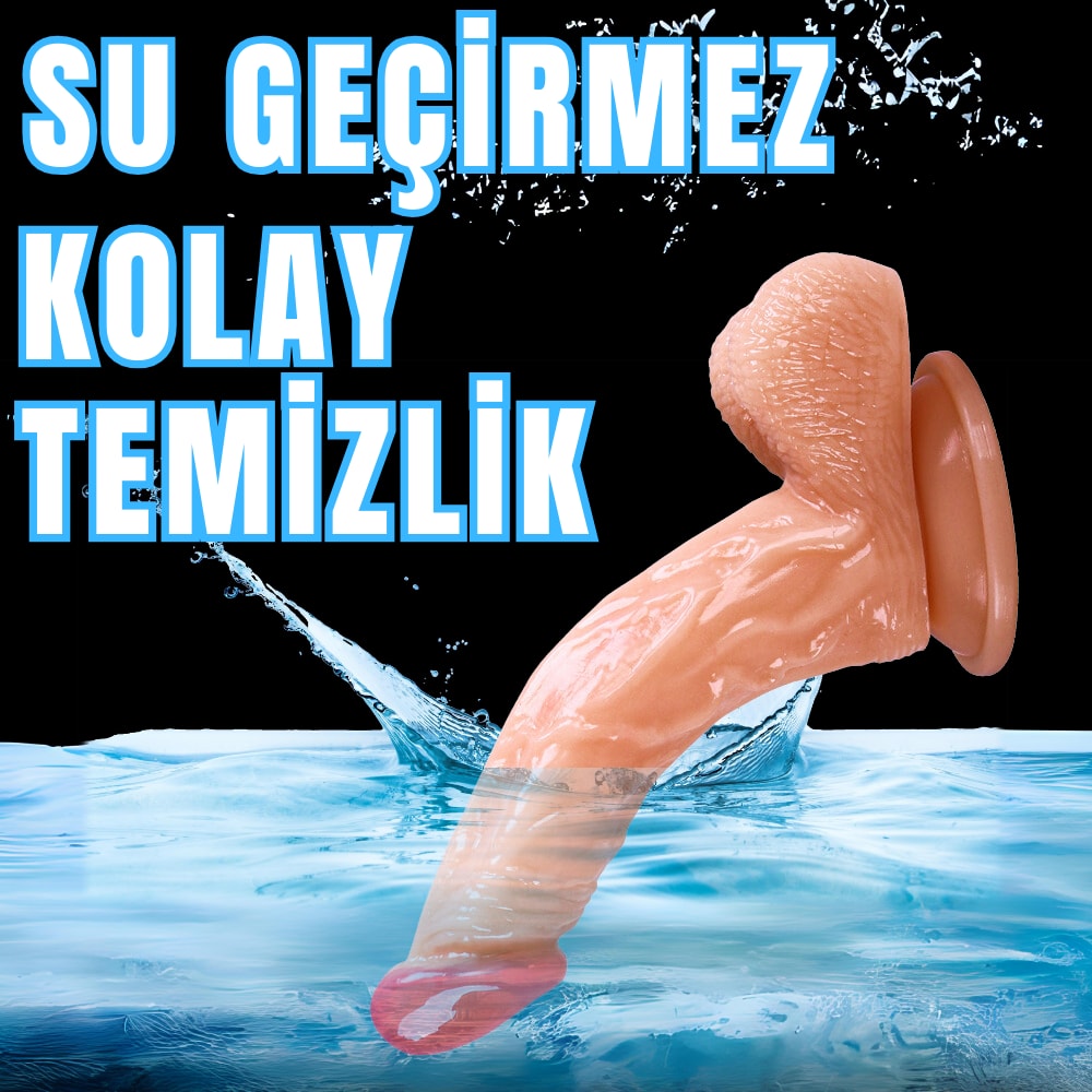 Güçlü Vantuzlu Eğik ve Damarlı Realistik Dildo Gerçekçi Yapay Penis 15x4 CM