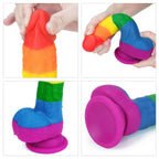 Onur Bayrağı Renkli Ultra Yumuşak Doku Silikon Gerçekçi Yapay Penis Realistik Dildo 19x4 CM