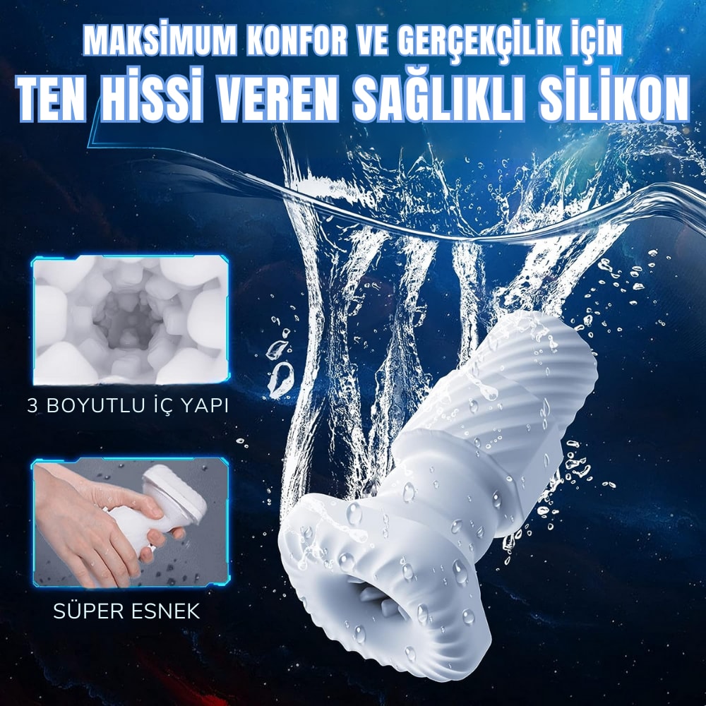 Amovibe - Şarjlı Telefon Tutuculu Isıtmalı İleri Geri Hareketli ve Titreşimli Otomatik Suni Vajina Mastürbatör